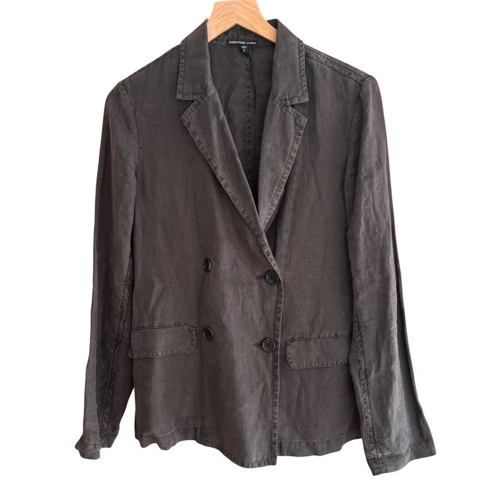 James Perse Women's 100% Linen Double Breasted Blazer Charcoal‎ Grey Size S